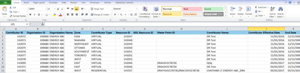 16. Appendix E: Using Online IESO to Manage Contributors 18 (Res) To export the report to Excel, click the Export Contributor Data to Excel