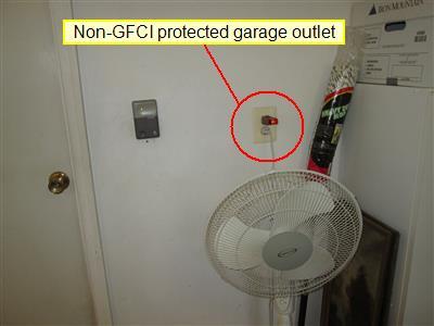 other garage area outlets are properly GFCI protected). This outlet did not trip when tested with a plug-in GFCI testing device.