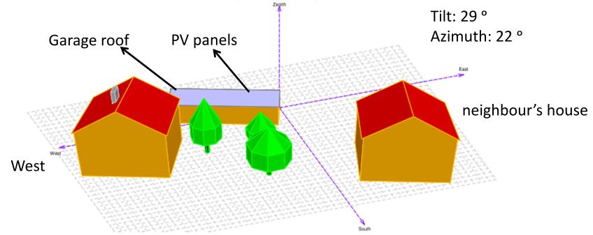 3 3D simulation of the PV field and its surrounding shading scene, simulated by PVsyst