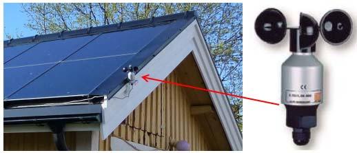 Fig.3.11. Right, Wind speed sensor, Thies CLIMA type, http://www.thiesclima.com. Left, The wind speed sensor mounted on the PVT collector.