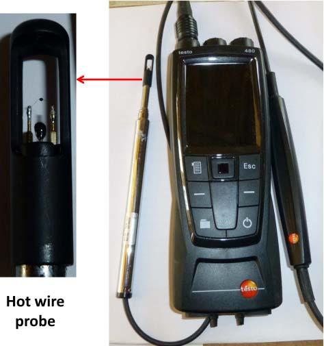 The sensor with a hot wire probe can measure a velocity between 0 to 20 m/s with a resolution of 0.01 m/s within a temperature range between -20 ᵒC to 70 ᵒC. Fig.3.12 Shows the air velocity sensor.