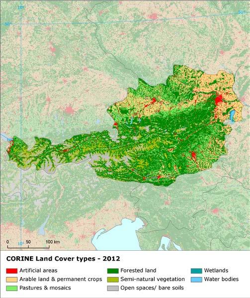 Land cover 2012 Overview of land cover & change 2006-2012 Despite its significant acceleration, compared to the period 1990-2000, the pace of development in the Austrian landscape belongs to European