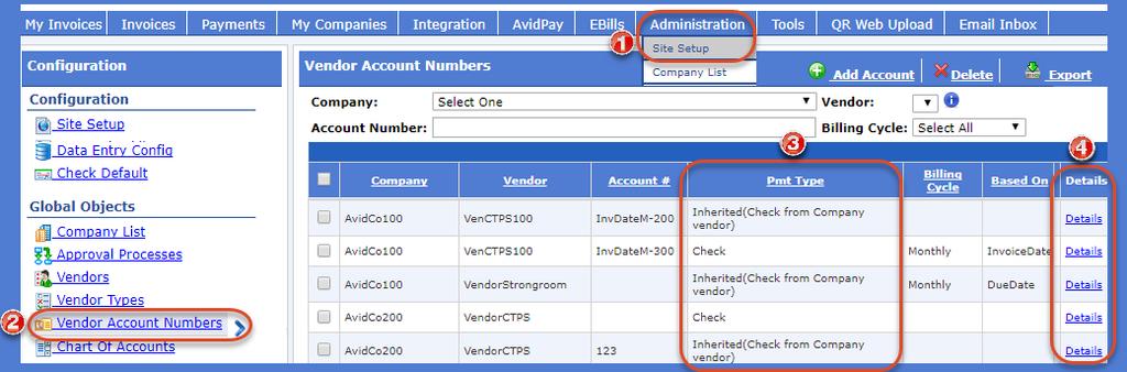 2. From the Global Objects section in the left-hand navigation pane, select Vendor Account Numbers. The Vendor Account Numbers table will load. 3.