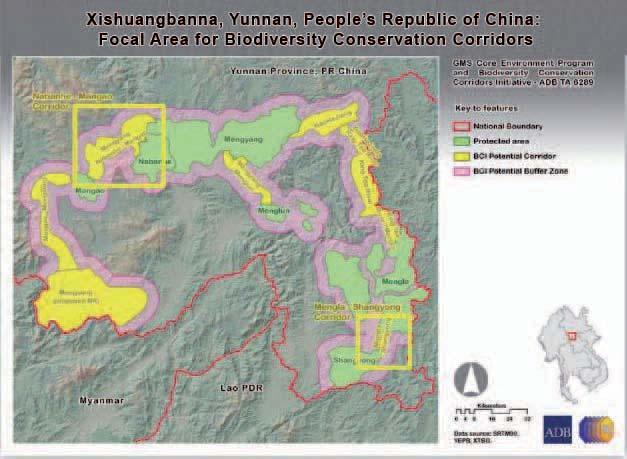 International Experiences in Markets for Ecosystem Services and the Asian Development Bank s Perspectives 135 Figure 2 Biodiversity Corridors Selection in Xishuangbanna Source: Greater Mekong