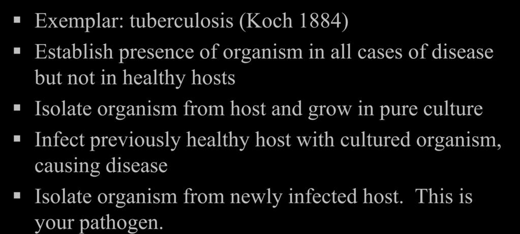 organism from host and grow in pure culture Infect previously healthy host with