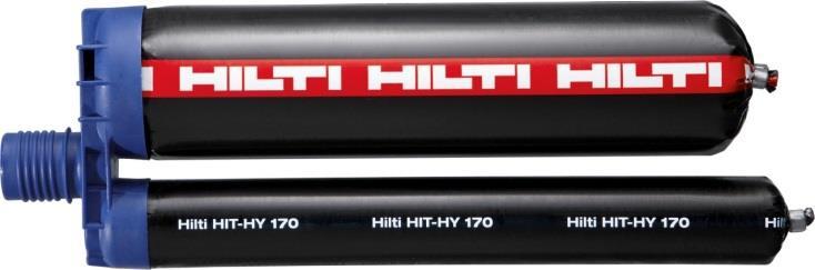 Hilti HIT-HY 170 mortar with rebar (as post-installed connection) Injection mortar system Benefits Hilti HIT-HY 170 500 ml foil pack (also available as 330 ml foil pack) Static mixer