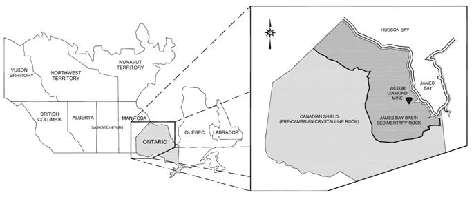 Figure 1. Location of Victor diamond mine 2.