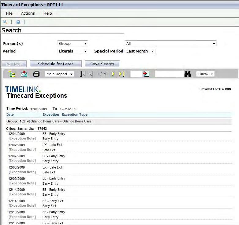 Exception Reports Timecard Exceptions (RPT111) Regarding This Report What This Report Tells You Available Search Criteria Grouping