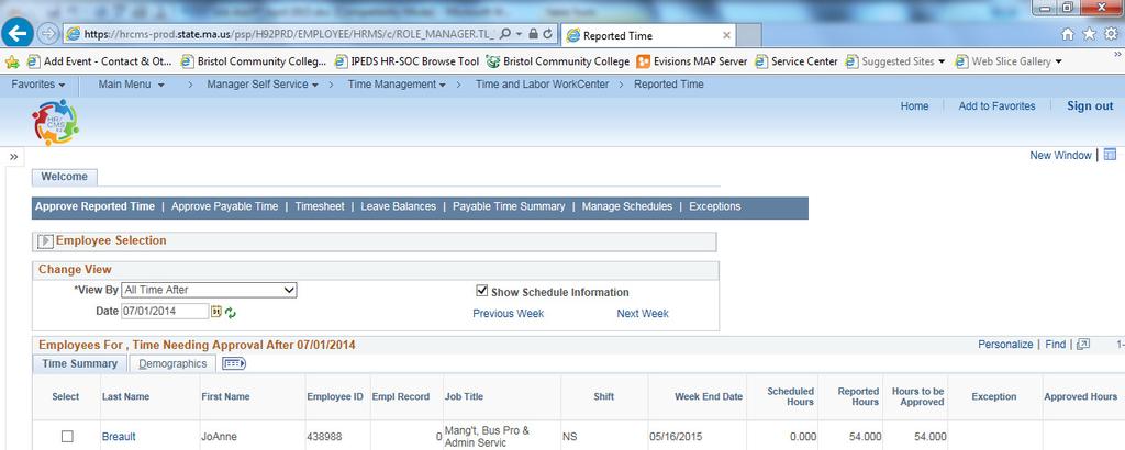 5. You will arrive on the TIMESHEET SUMMARY page, where your jobs will be displayed.