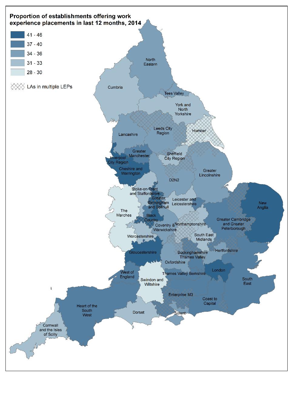 Work experience by region Liverpool has a high proportion of employers offering work placements despite having relatively high unemployment. In Humber only 29% of employers offer work experience.
