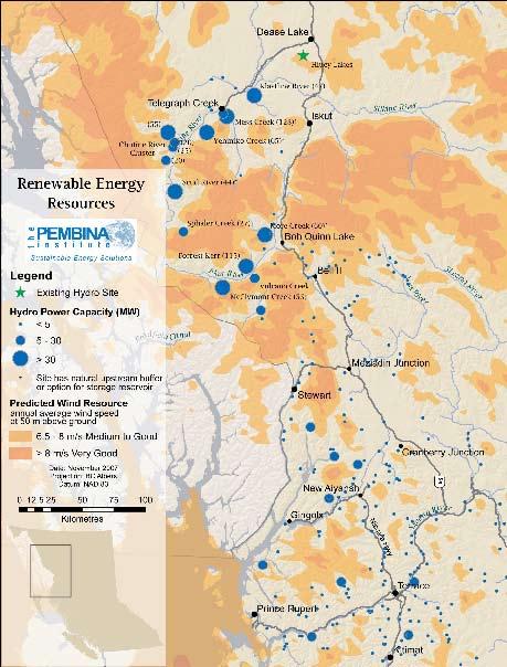 Figure 4 Renewable Energy Resources This map shows the wind and small hydro renewable energy resources of the region.