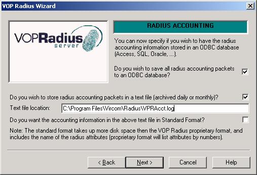 RADIUS Accounting Choose a method to store your user accounting information, either via a text-file or through an ODBC database.