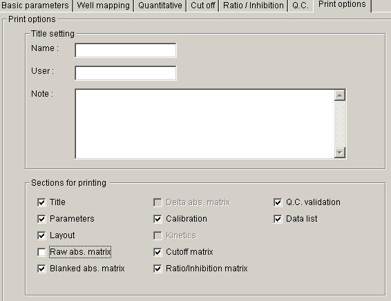 Printing options Users can set Name, User, and Note to differentiate different experiment reports.