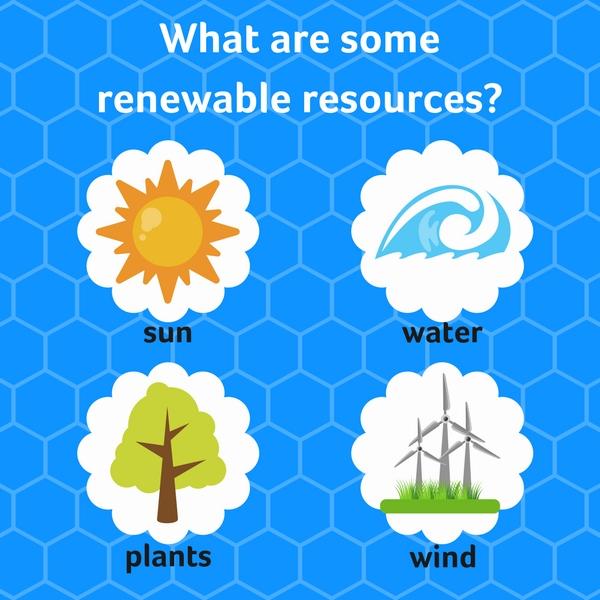 Renewable Resources A renewable resource is a natural resource that cannot be used up. Air, water, soil, plants and animals are examples of renewable resources.