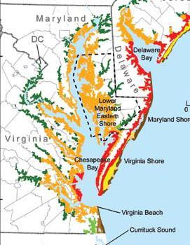 Resiliency and Vulnerability Most vulnerable coastal wetlands Estuarine marshes already experiencing submergence & those exposed to development pressures & high RSLR Tidal freshwater marshes