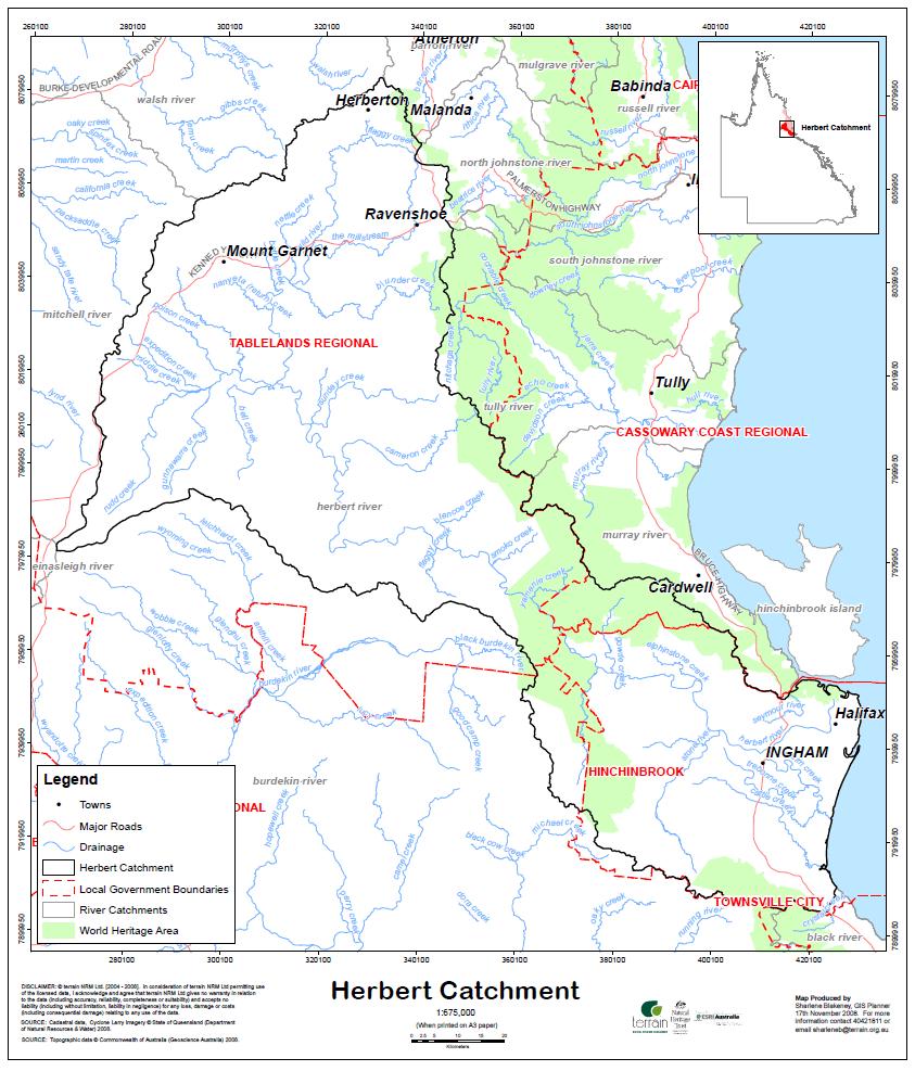 3.3 Catchment Characteristics Figure 3.1 outlines the Herbert Catchment Boundaries and the tributaries that contribute to the Herbert River.