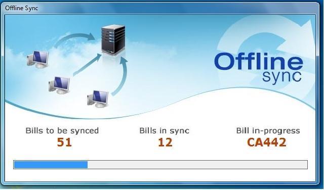The offline bills are synced with the server, when the server is online and the user logs on to the system.