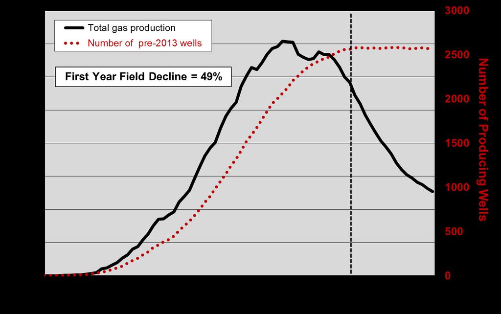 MAJOR U.S. SHALE GAS PLAYS A second key fundamental is the overall field decline rate, which is the amount of production that would be lost in a year in the Haynesville without more drilling.