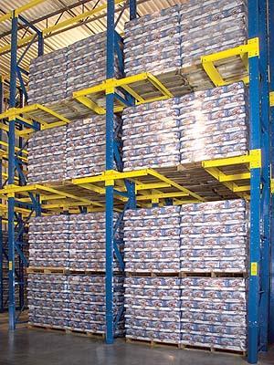 Double Pallet Drive-In Racks Pros: Faster storage and retrieval 2-4 pallets at a time Less posts = 20% more storage per square foot of floor area