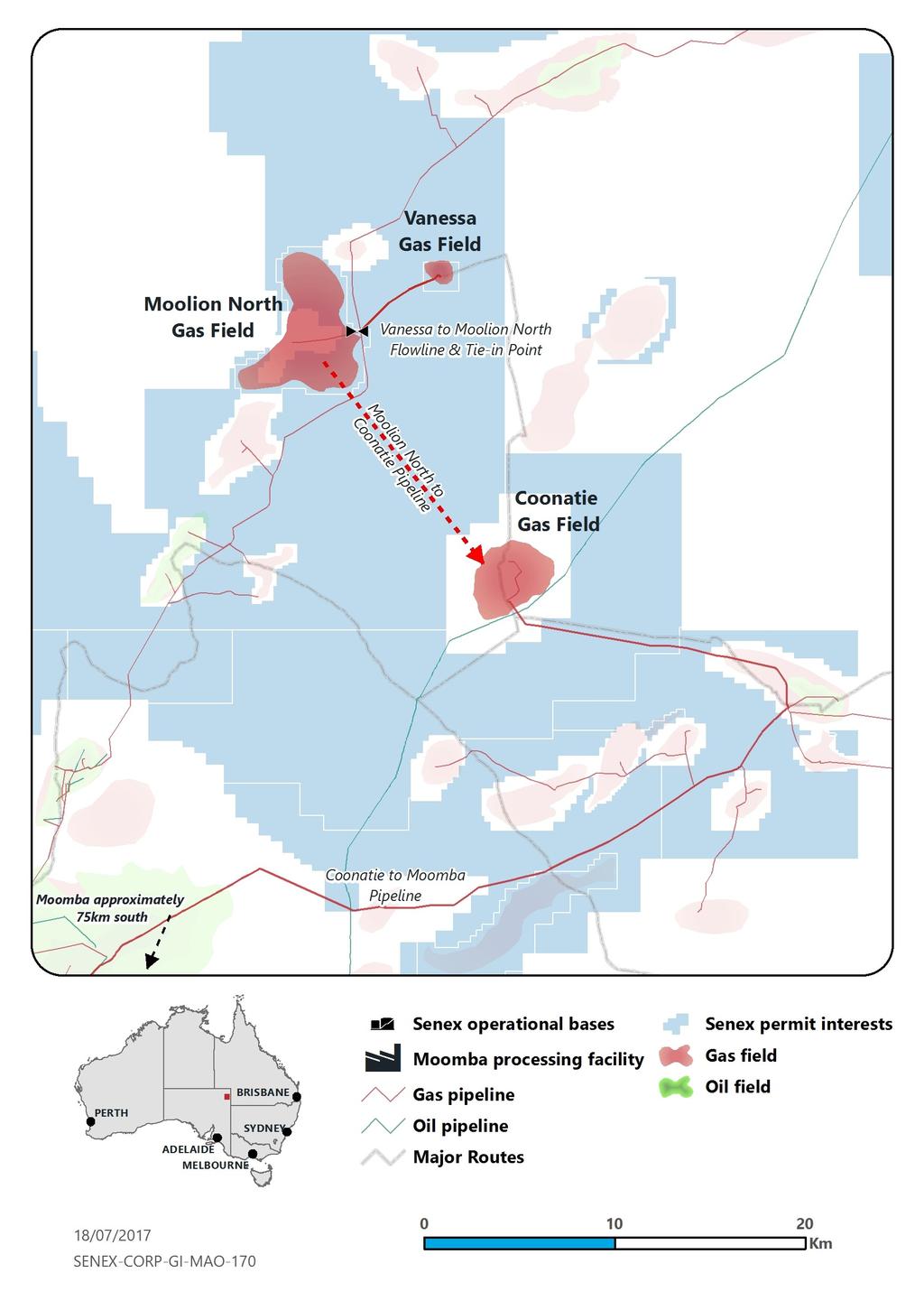 ly Report COOPER BASIN GAS Vanessa gas field During the quarter, Senex progressed a work program to deliver gas from the Vanessa field during FY18 Subsequent to the end of the quarter, a Senex led