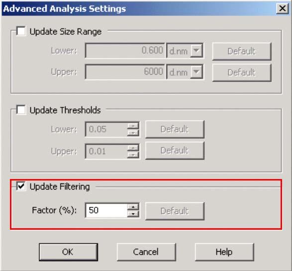 Clicking on the Update Filtering option allows the Filter Factor to be changed to an appropriate value (figure 14).