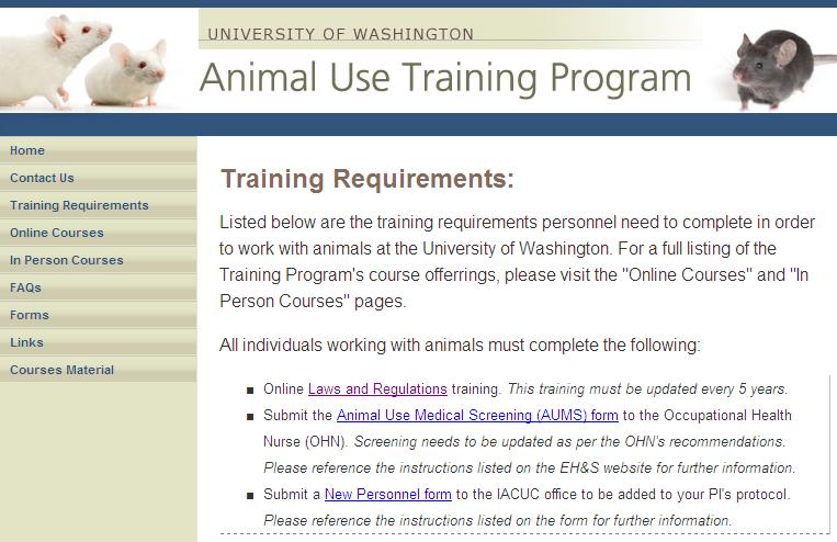 Animal Research Animal Use Training Program (online and in-person training requirements)