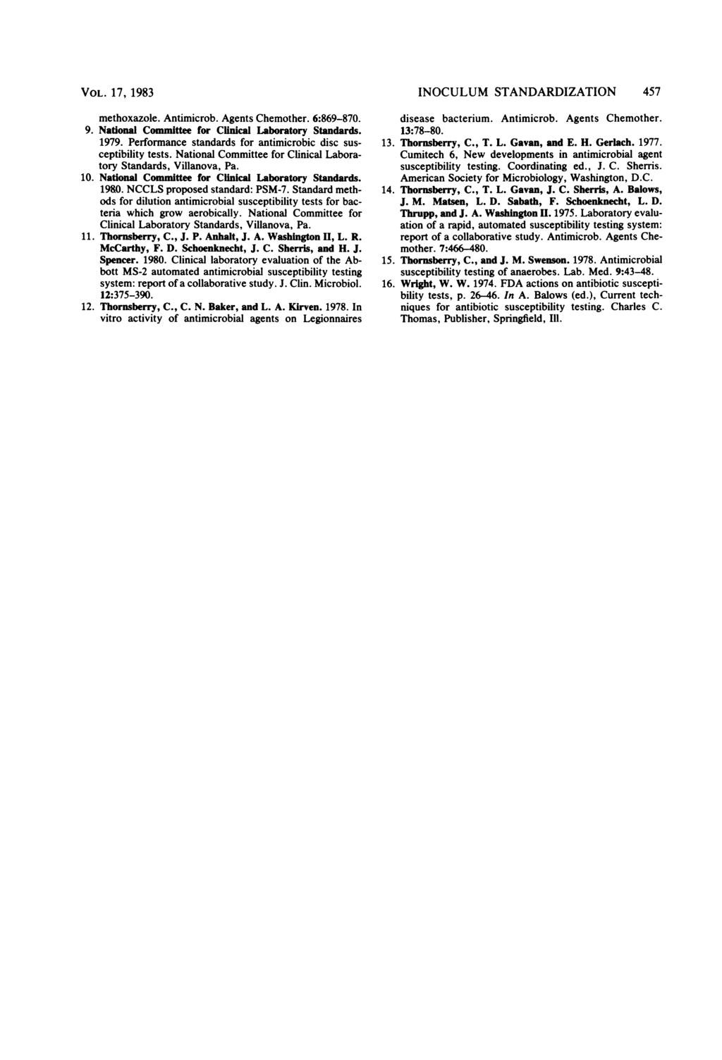 VOL. 17, 1983 methoazole. Antimicrob. Agents Chemother. 6:869-87. 9. National Committee for Clinical Laboratory Standards. 1979. Performance standards for antimicrobic disc susceptibility tests.