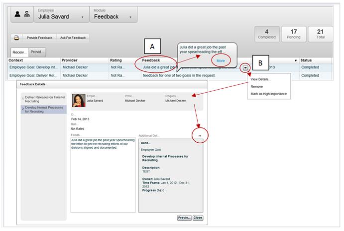 Chapter 1 Getting Started Users have the ability to send a reminder for pending items from within the Feedback Journal.