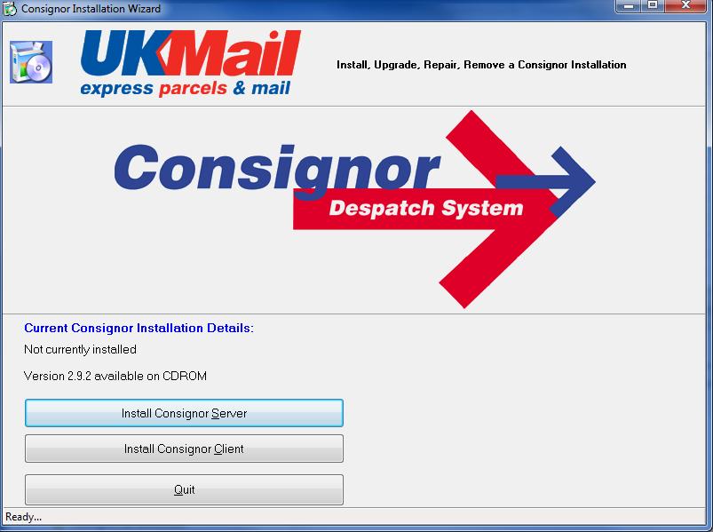 Consignor Installation Screen 1 If you only have one machine running consignor, then this machine will be both your client and your server (a standalone system), and hence you need to click on