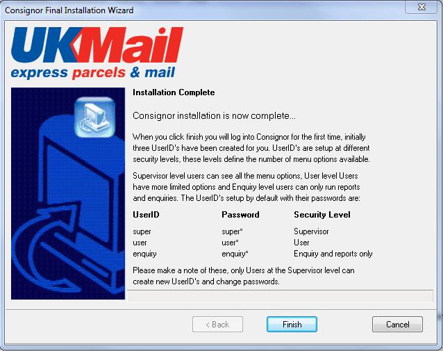 license disk from UK Mail. This disk is used to activate your Consignor installation, and personalise the package for your use, including setting a range of consignment numbers that you can use.