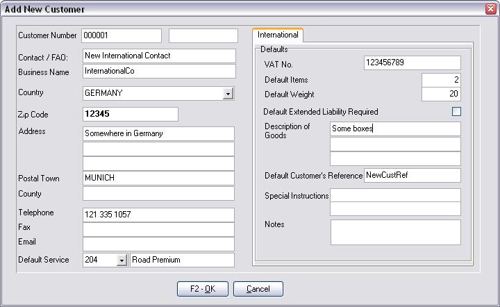 Customer Screen Selecting a different country will change the form so that you can enter the details of a new