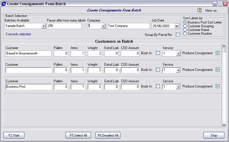 In the screen that appears, ensure that the appropriate batch is selected (in the Batches Available drop-down box in the top left of the screen): Creating Consignments by Running a Batch At this
