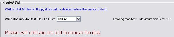 floppy disk or USB key if you have multiple manifests on a given day, since each manifest run will wipe any existing data on the floppy disk / USB key before continuing.