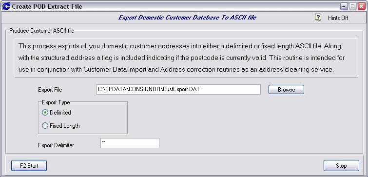 Export Customer Address Database to ASCII File This option enables you to export corrected and cleaned addresses back into your own systems, which ensures that all of your addresses on your other