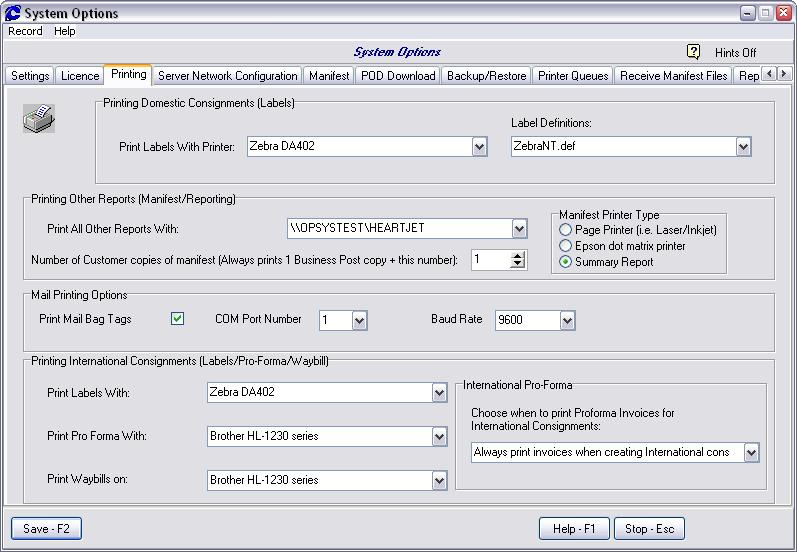 0 Back to Table of Contents 30/09/2013 88 of 130 The Licence Options Screen The printing tab of the options screen contains, as its name suggests, options that control how labels and reports are
