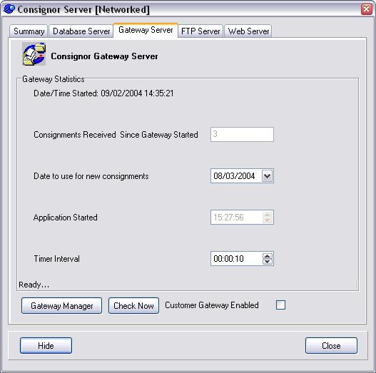 The Gateway Server Tab The Gateway server tab is used to control the status of the Gateway.