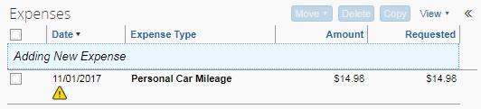 Step 18: Once you ve added your Mileage expense, you will see exceptions displayed above your expenses.