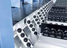 automatically driven roller conveyor, integrated in the lift table, and additional roller conveyors to the side ensure fast stack changeover.