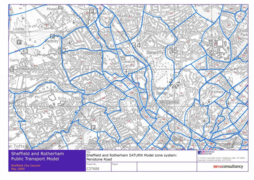 3 Model Specification Figure 3.4 Model Zones along Penistone Road Corridor 3.4 Modelled Time Periods 3.4.1 The base year for SRPTM3 is 2008, and the model covers three one hour time periods: Morning peak hour: 0800-0900.