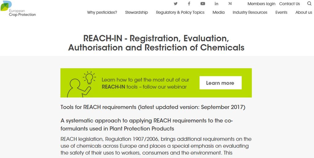 ECPA REACH-IN tools for coformulant risk assessment Video Google ECPA REACH-IN or follow: