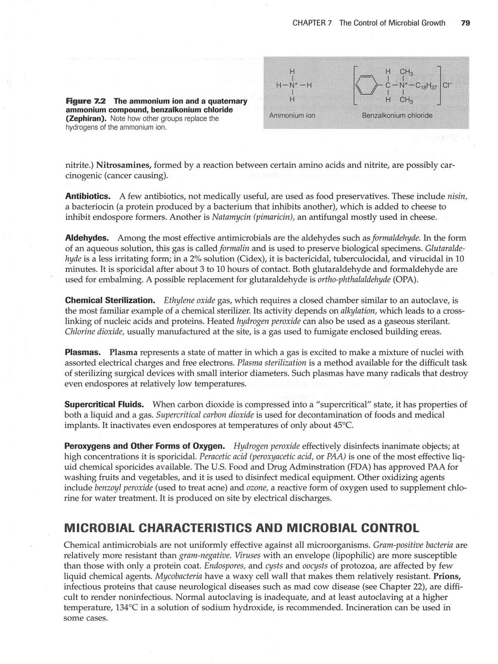 , CHAPTER 7 The Control of Microbial Growth 79 Figure 7.2 The ammonium ion and a quaternary ammonium compound, benzalkonium chloride (Zephiran).
