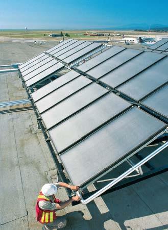 Solar Hot Water at Vancouver (YVR) - 100 panels 3200 litres/hour - Meets