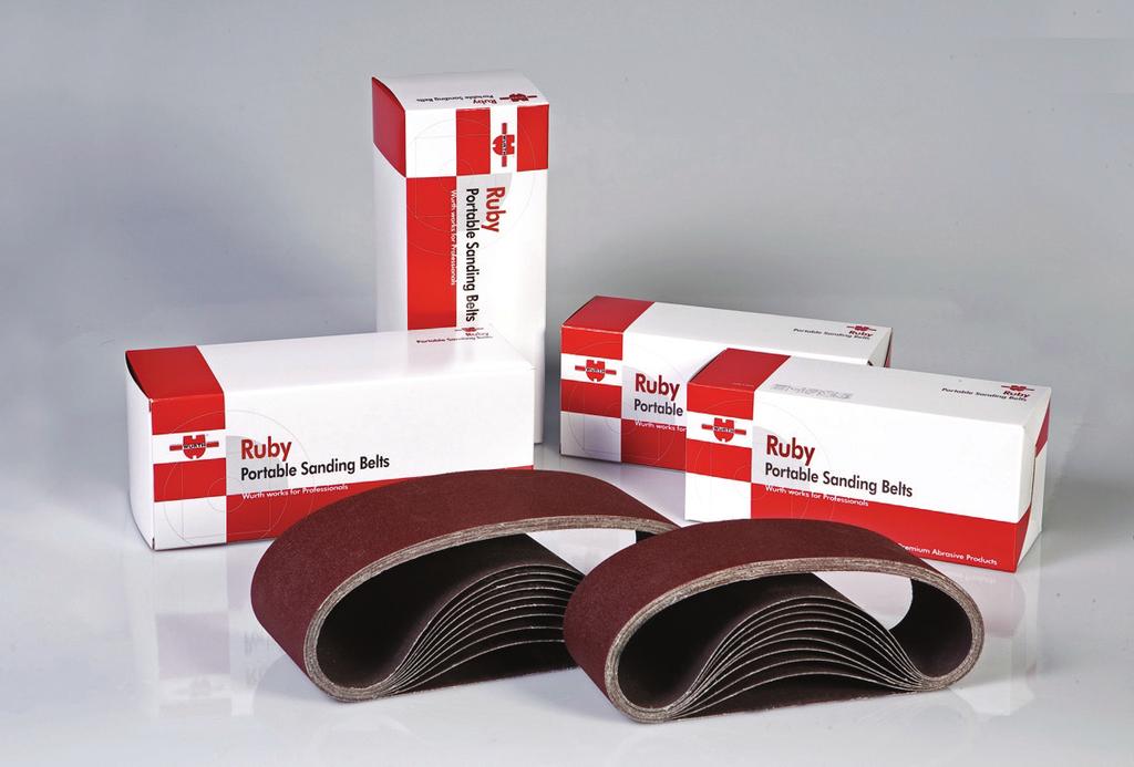 Würth Ruby, Aluminum Oxide Portable Belts Premium heat-treated aluminum oxide on X-weight cloth for superior durability and performance open coat.