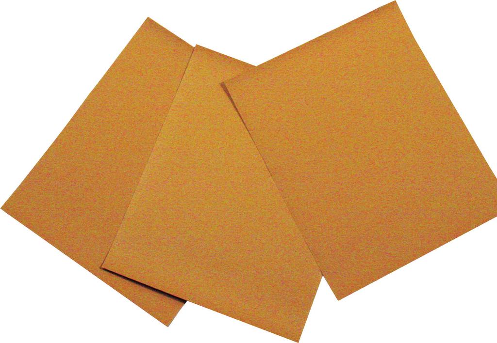 Würth Gold, Aluminum Oxide Sheets, 9 X 11 Aluminum oxide on latex coated C-weight paper open coat Excellent flexibility and moisture resistance paper with no load