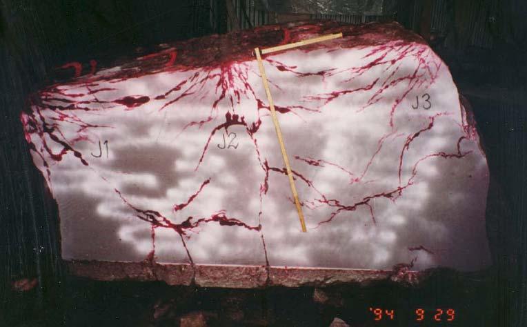 Figure 14 shows the results of a 24 mm blast-hole charged with 22 mm Gurit (i.e. column charge). Crack lengths of up to 90 cm was observed.