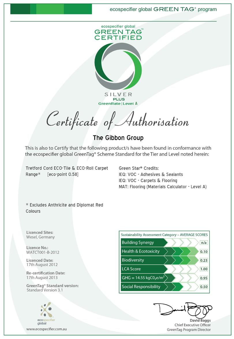 CERTIFICATION Ecospecifier GreenTag Certification Download the Ecospecifier