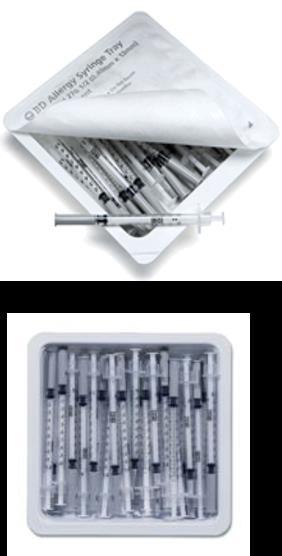 BD Allergist Tray Syringes in allergy trays are used for allergy testing