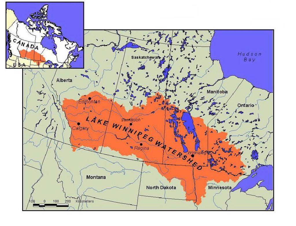 Figure 5. The Lake Winnipeg watershed, the second largest in Canada, stretches across four provinces and four U.S. States. As part of the Lake Winnipeg Action Plan (www.manitoba.