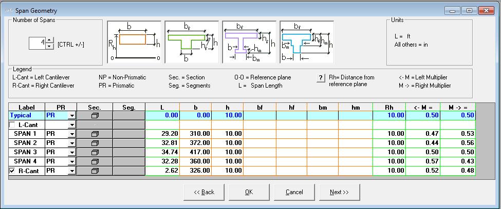 FIGURE 1.1-5 Click Next on the bottom line to open the next input screen. 1.1.2.2 Enter Support Geometry This screen is used to input column/wall heights, widths and depths.