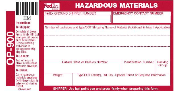 You can complete a sample hazardous materials certification form (OP-950) or prepare a spreadsheet listing the hazardous materials you ship.